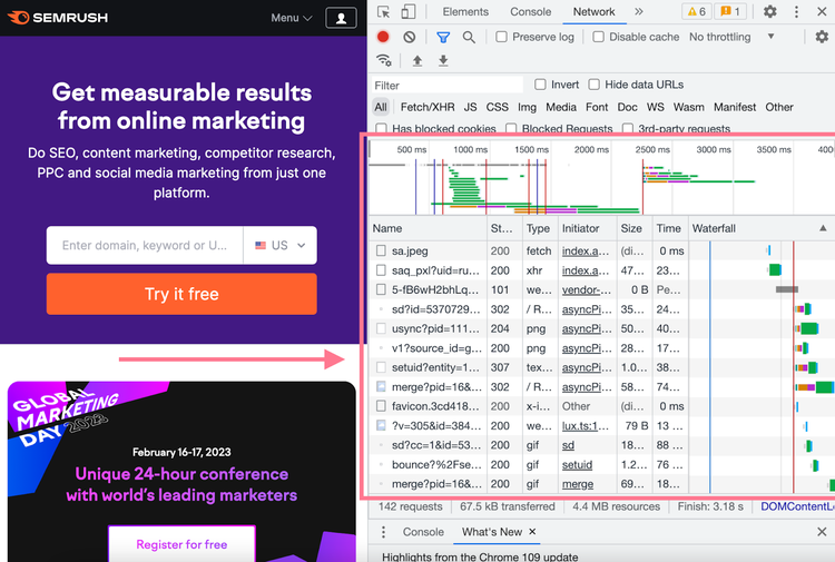 Pestaña Red en Chrome DevTools