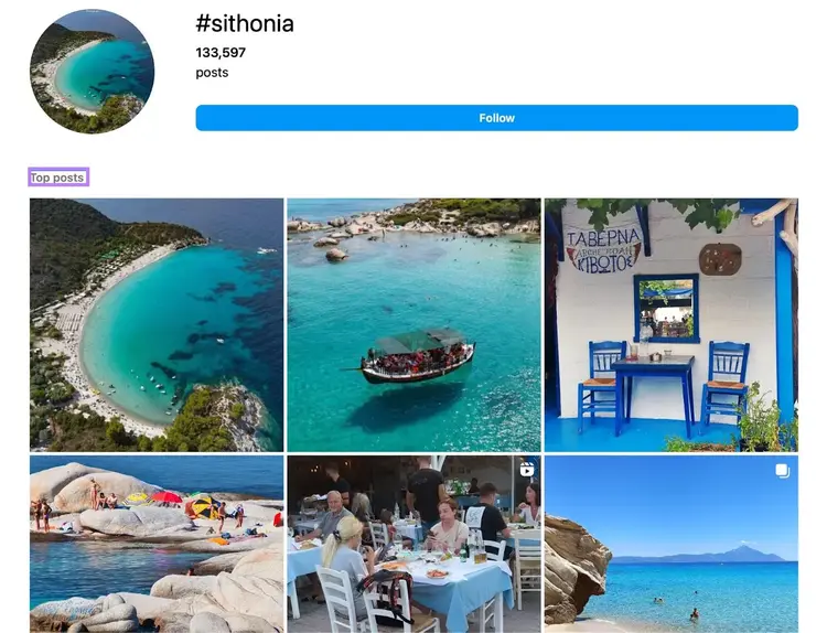 Página de Instagram que muestra las publicaciones que utilizan la etiqueta #sithonia