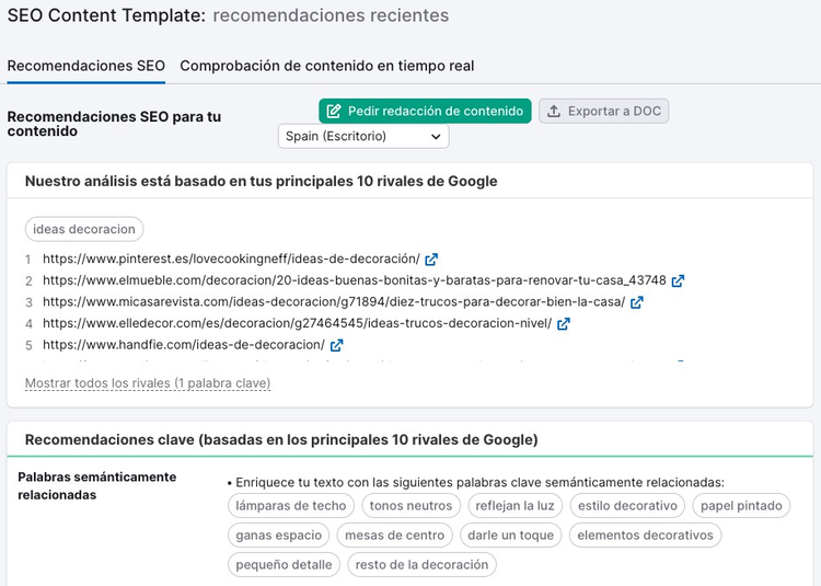 Herramienta de asistente de escritura SEO con indicadores de legibilidad, tono y SEO
