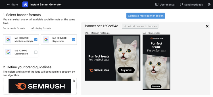 Herramienta Generador instantáneo de banners de Semrush