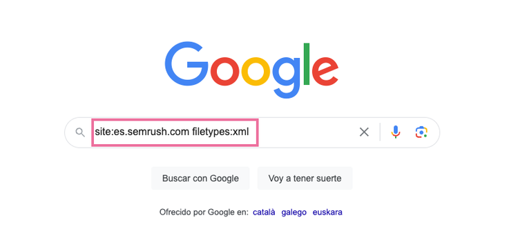 Google search para sitemap.xml usando operadores site: y filetype:
