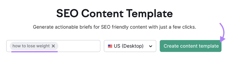 cómo perder peso introducido en la herramienta de plantilla de contenido seo