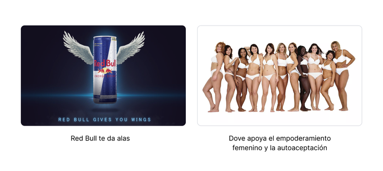Ejemplos esencia marca: Red Bull alas y Dove inclusión