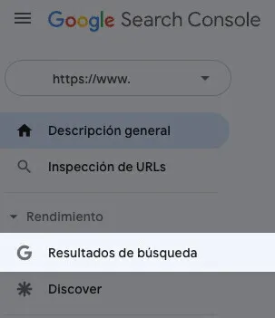Google Search Console: opciones análisis incluyendo Descripción, Inspección y Rendimiento