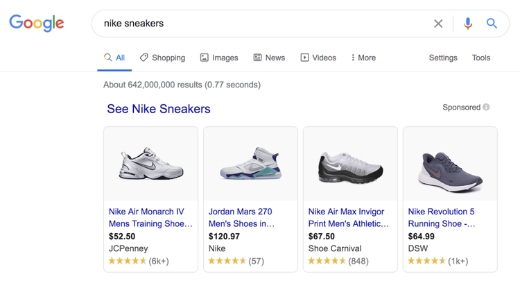 Example of Google shopping ads