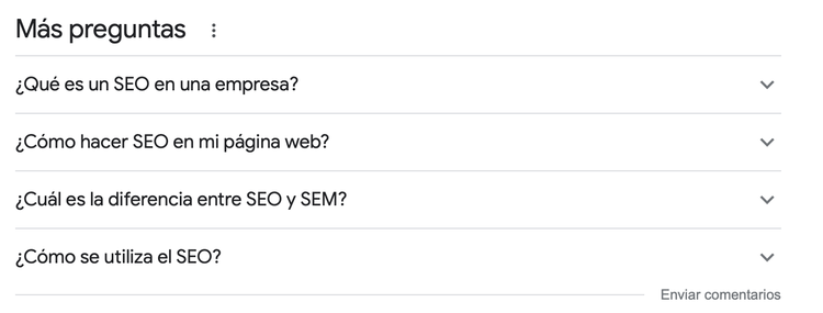 Funcionalidad de Google "Más preguntas".