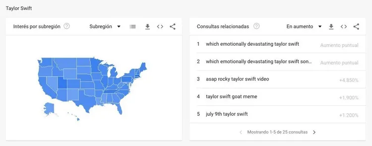 Mapa regional de Google Trends mostrando distribución de búsquedas por región