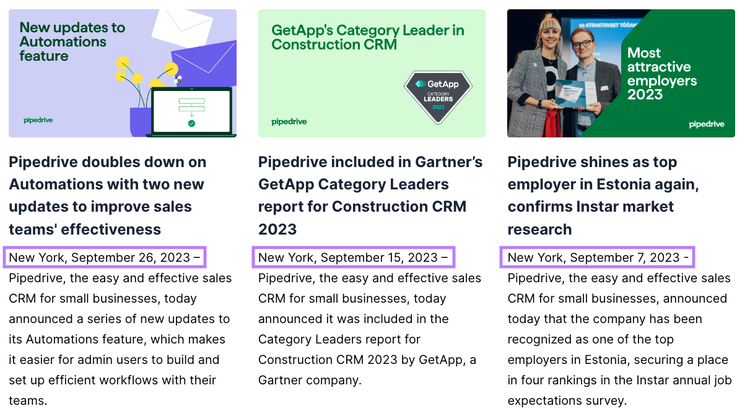 Comunicados de prensa de Pipedrive con sede en Nueva York