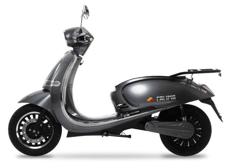 Foto motocicleta eléctrica ÉMULO negra de perfil con detalles chrome
