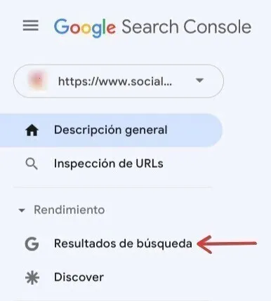 Menú Google Search Console con 'Resultados de búsqueda'