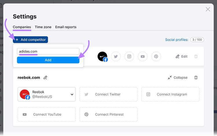 cómo añadir a tus competidores a la herramienta Social Tracker