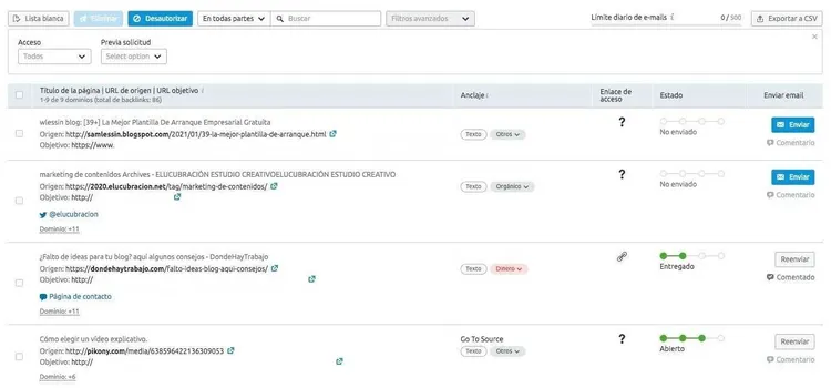 Pestaña Desautorizar con estado seguimiento de solicitudes enviadas