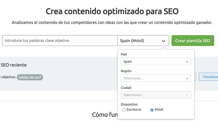 Herramienta crear contenido SEO optimizado generador plantilla búsqueda