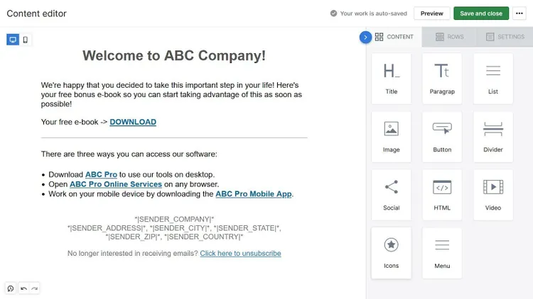 "Editor de contenidos" en Pipedrive