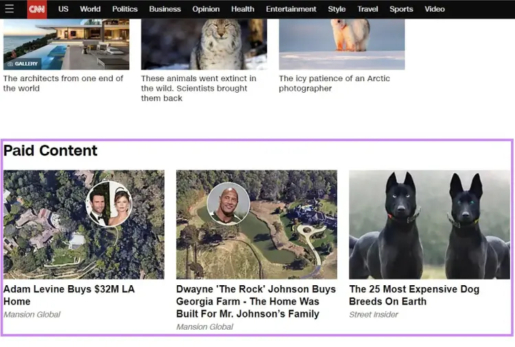 Sección "Contenido de pago" en el sitio web de CNN