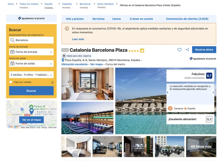 Booking.com hotel Catalonia Barcelona Plaza con fotos y búsqueda