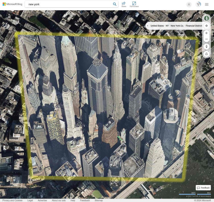 La función Vista de pájaro se muestra en Bing Maps