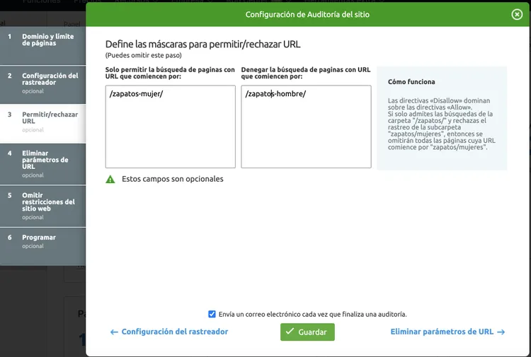 Configuración URLs rechazadas paso 3