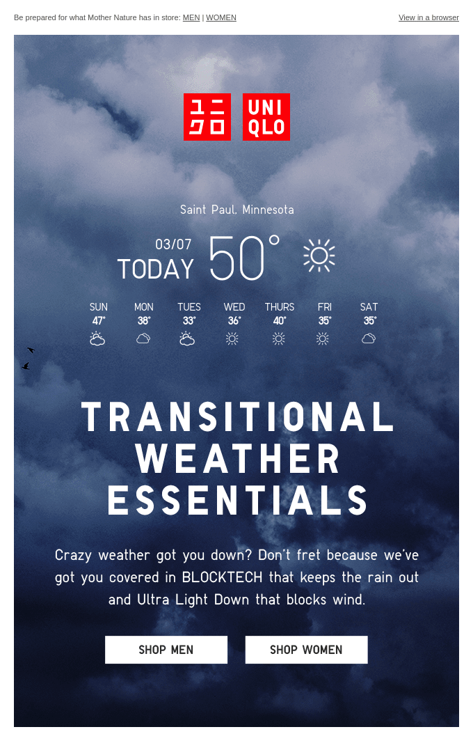 Oferta de correo electrónico basada en la ubicación de Uniqlo