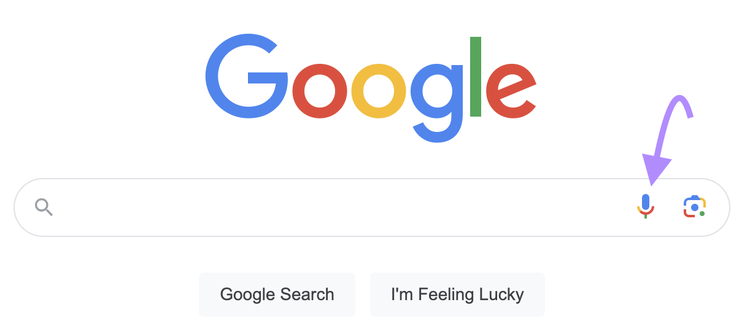 Icono del micrófono resaltado en la búsqueda de Google