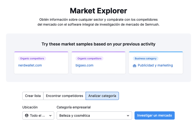Página inicio Market Explorer