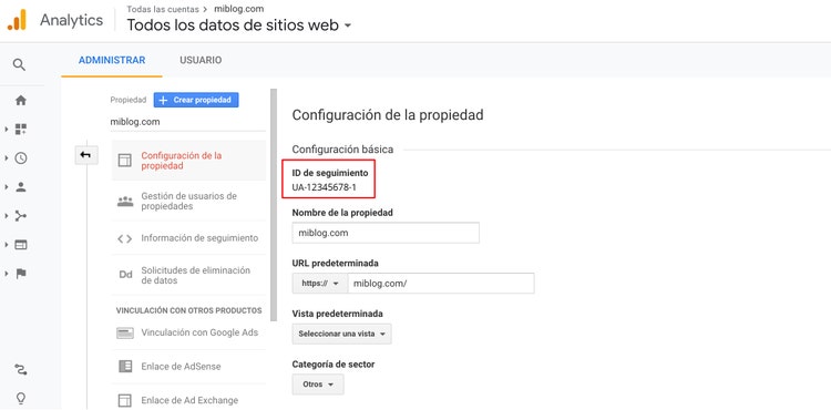 Cómo empezar un blog desde cero - ID de seguimiento de Google Analytics