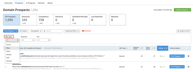 Estrategia de link building - Filtrar por URL
