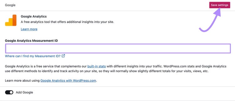 "Campo "ID de medición de Google Analytics