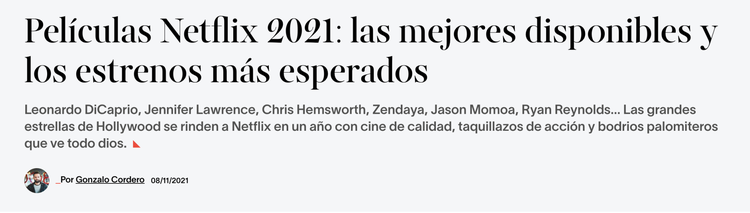 Título de artículo sobre películas Netflix con reseñas populares