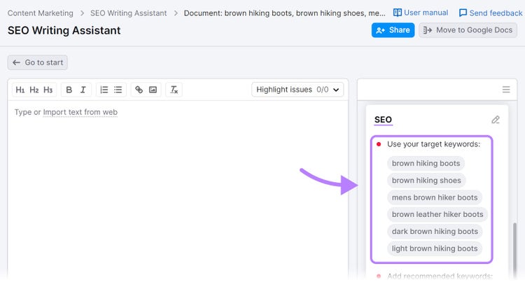 Configuración de SEO Writing Assistant