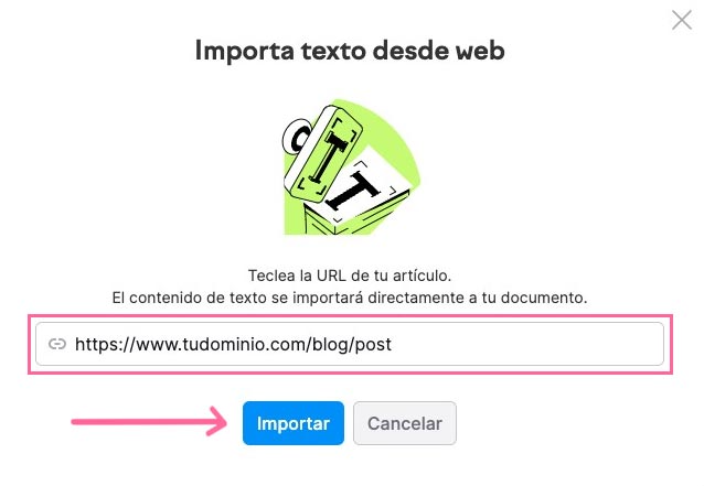 Interfaz importar URL para analizar contenido y obtener recomendaciones