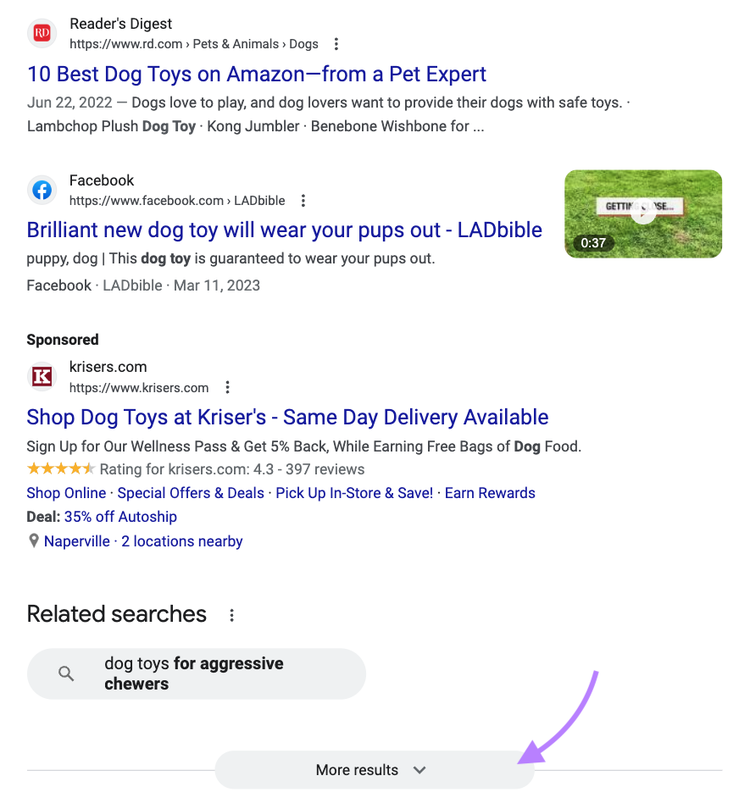 parte inferior de la página de búsqueda de Google con el botón "Más resultados