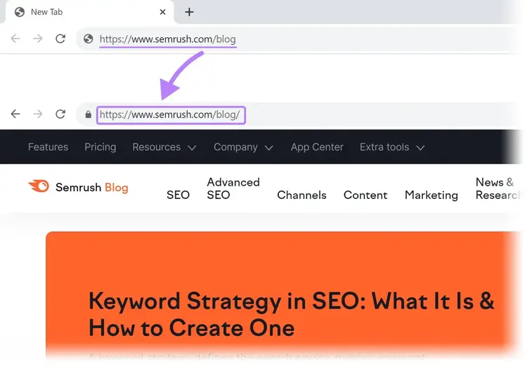 Una redirección a la página "https://www.semrush.com/blog/".