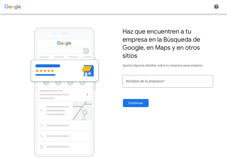 Google interfaz para encontrar empresa en búsqueda, Maps y otros sitios