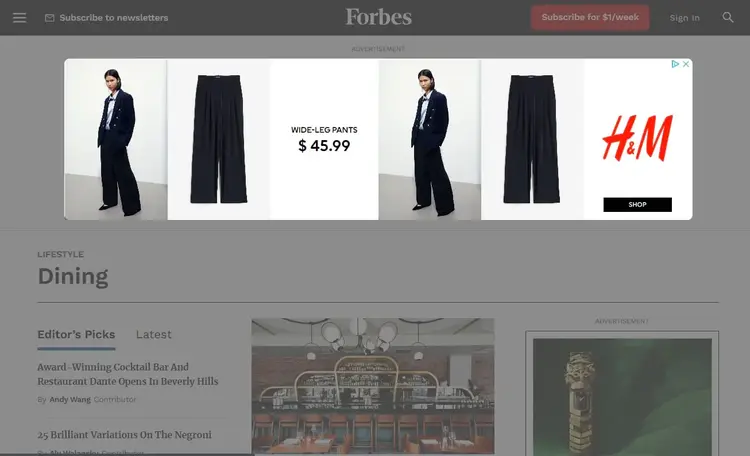 anuncio de la página principal de Forbes