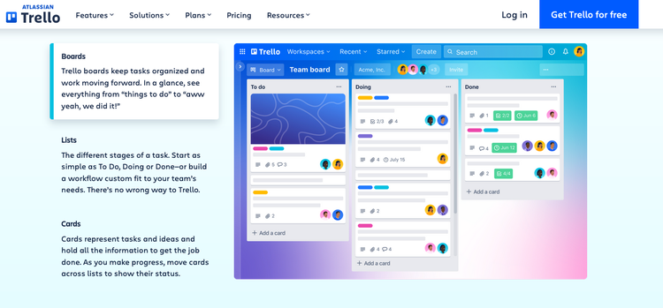 Página de inicio de Trello