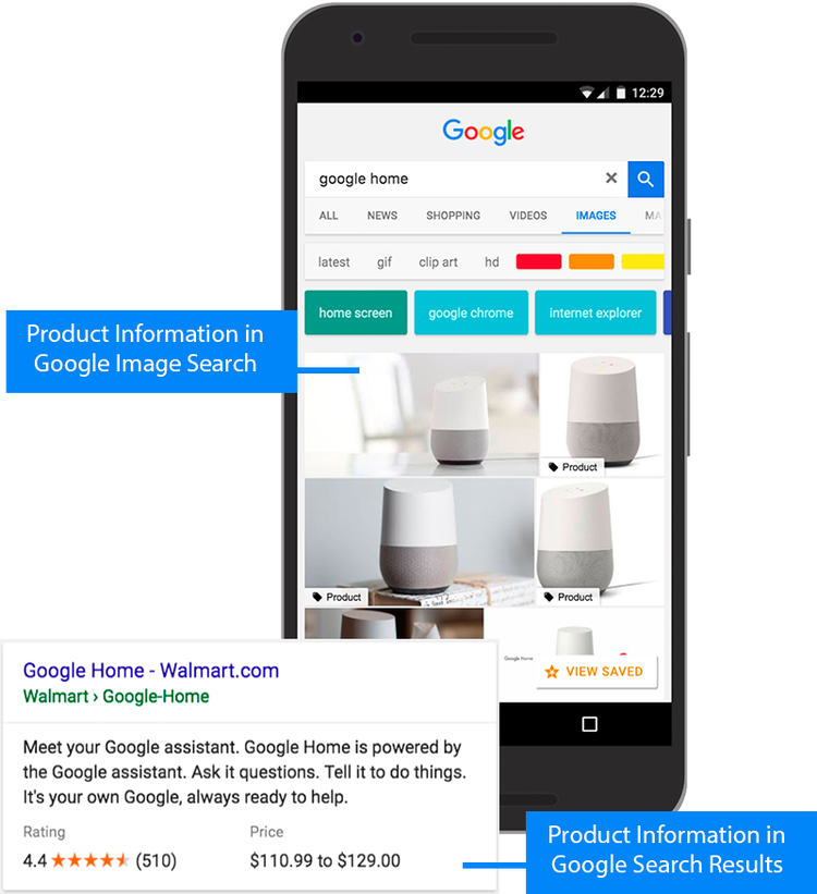 Google Image Search productos Google Home con información enriquecida rating