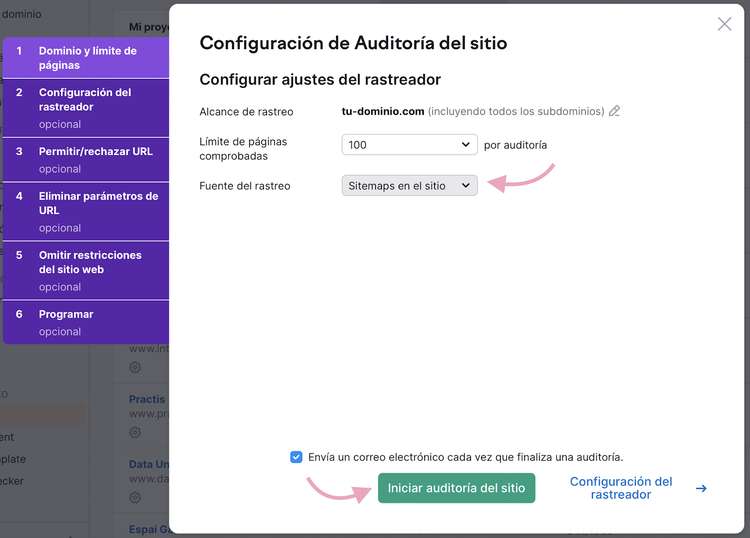 Personaliza la configuración de tu auditoría