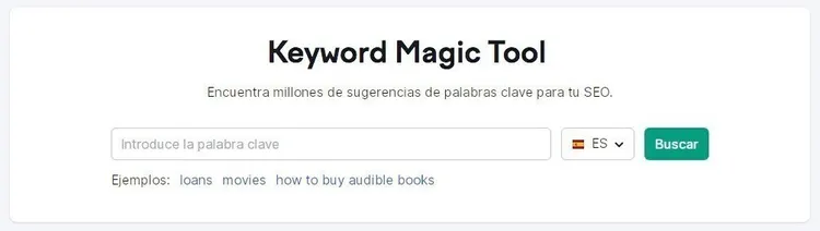 Keyword Magic Tool de Semrush con barra de búsqueda y base de datos