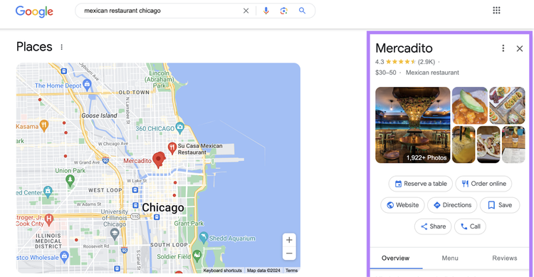 el perfil de empresa de google aparece en el paquete local