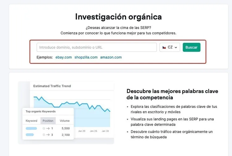 Investigación orgánica búsqueda competidor URL