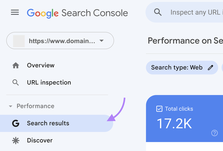 haz clic en "Resultados de búsqueda" en Google Search Console