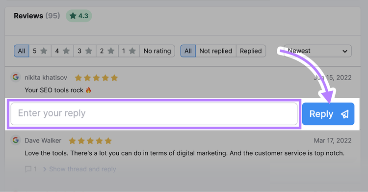 responder a las opiniones directamente desde la herramienta Listing Management