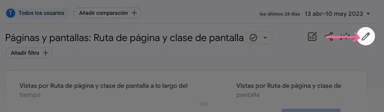 Informe GA4 Páginas y pantallas con datos de ruta y clase de pantalla