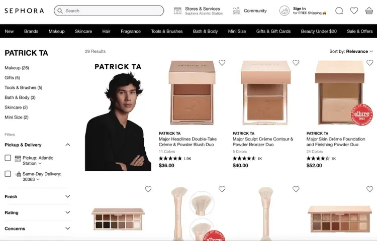 Productos de Patrick Ta en la web de Sephora