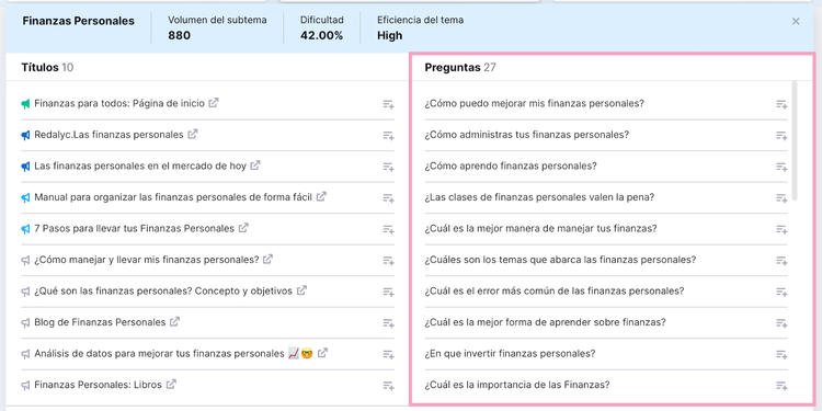 Muchos de estos temas, que se muestran en formato de tarjeta, muestran preguntas relacionadas con tu tema.