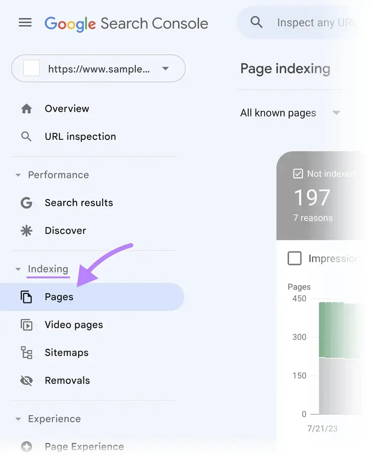 Navegar a la sección "Indexación" en GSC