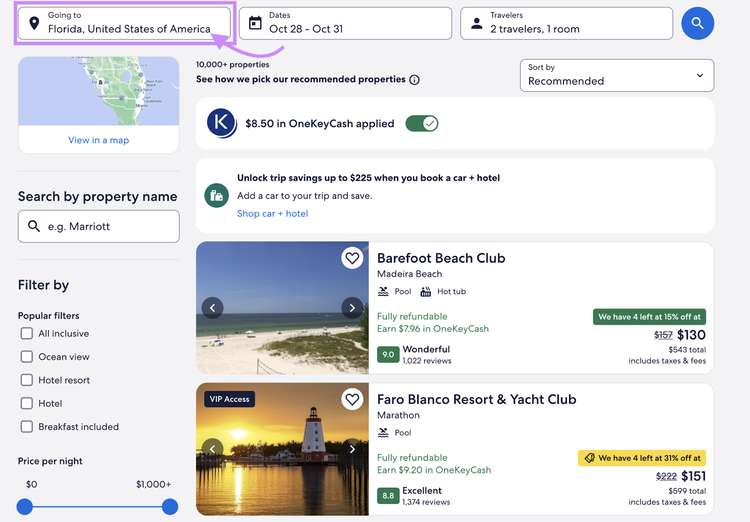 Resultados para "mejores hoteles en Florida"