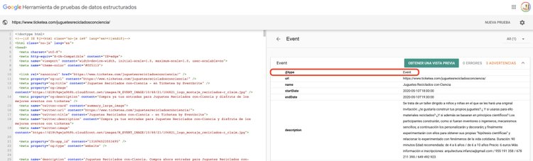 Datos estructurados de eventos