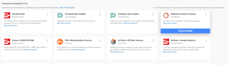 Conector de Google Data Studio - Conectores con SEMrush